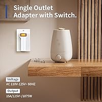 Vista 3 de SYCON Adaptador de pared de 4 tomas con interruptor de alimentación y luz nocturna, adaptador extensor de 2 clavijas con 4 tomas de corriente