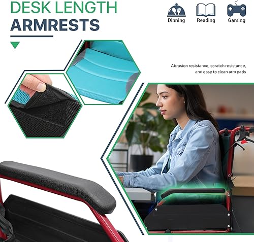 Miniatura 5 de Magshion Silla de ruedas de transporte plegable para adultos de 250 libras, silla de transporte ligera para personas mayores, silla de ruedas