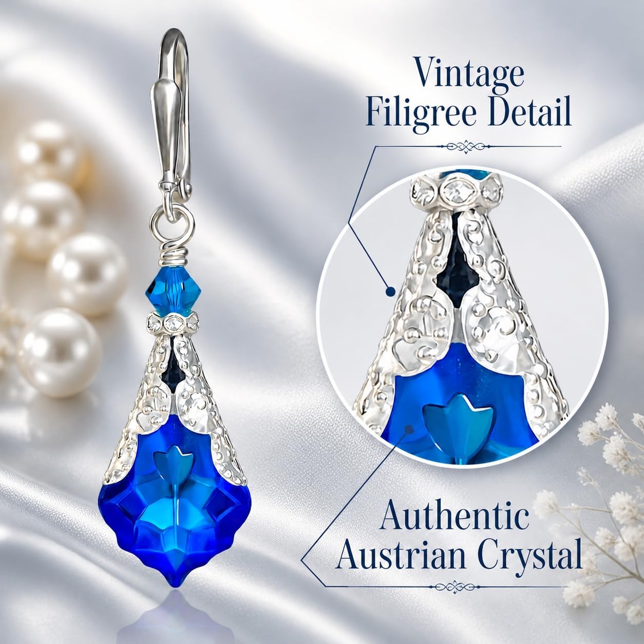 Antique Inspired Vintage Victorian Dangle Drop Earrings for Women - Colored Austrian Crystal Leverback Earrings - Jewelry Gift for Her