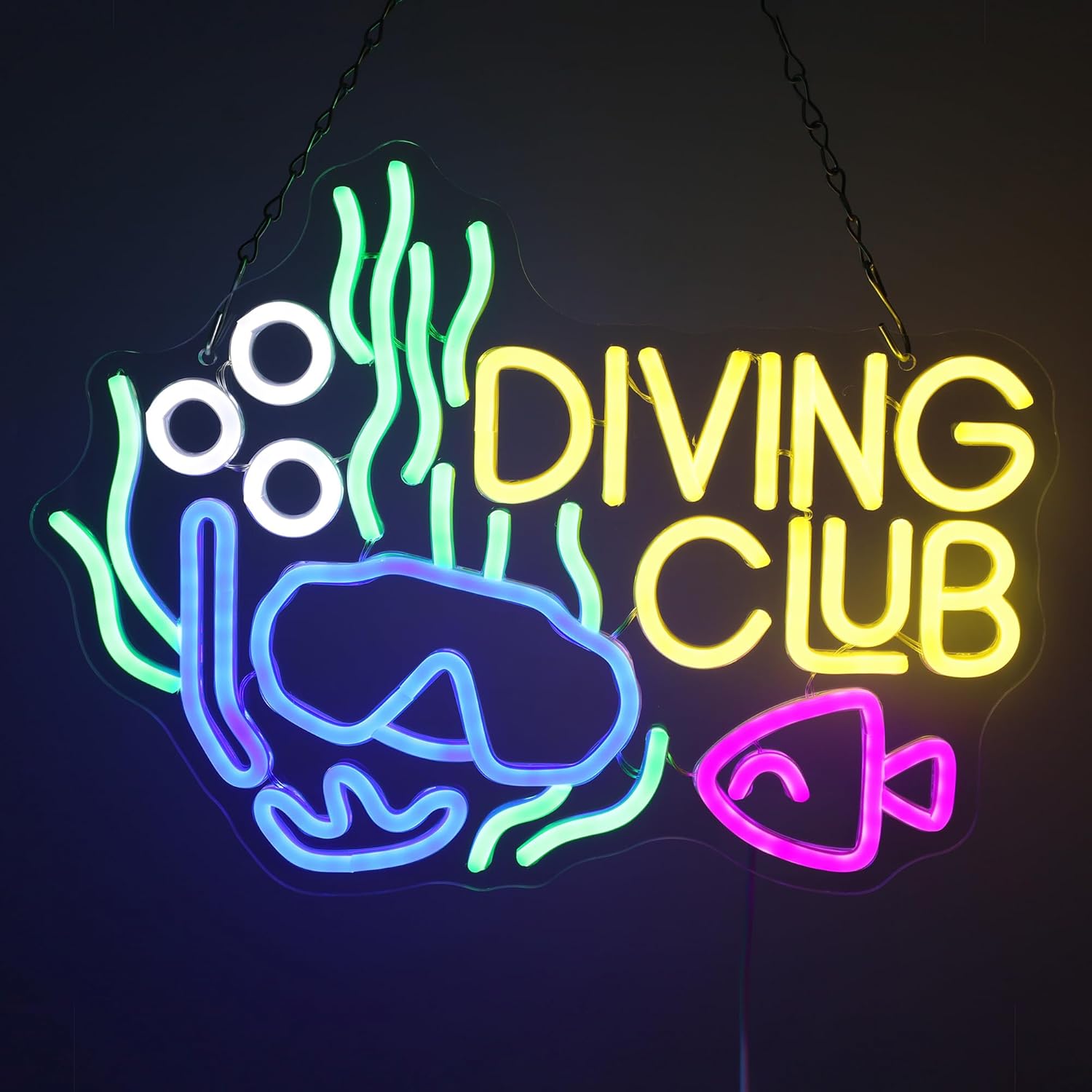 Diving Club Neon Sign, Scuba Mask Neon Lights for Wall Decor,USB Powered LED Light Up Signs for Dive Shop,Ocean Room,Party Decorations,Gift for Birthday,Christmas