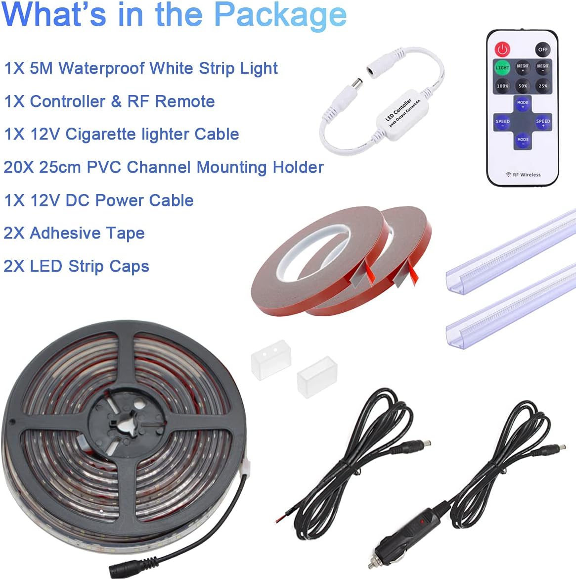 RV Awning LED Strip Lights, 12V Waterproof LED Awning Lights for DIY RV & Campers, Motorhome Travel Trailer Concession Stands Food Trucks, Light Up Canopy Area for BBQ Play Cards (White,16.4ft)
