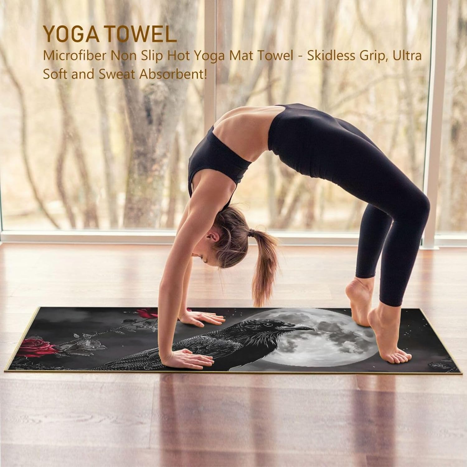 Crow Rose Red Hot Yoga Towel – Stylish, Non-Slip, Grip Dots, 27" x 73" - Yoga Mat Towels for Exercise, Fitness