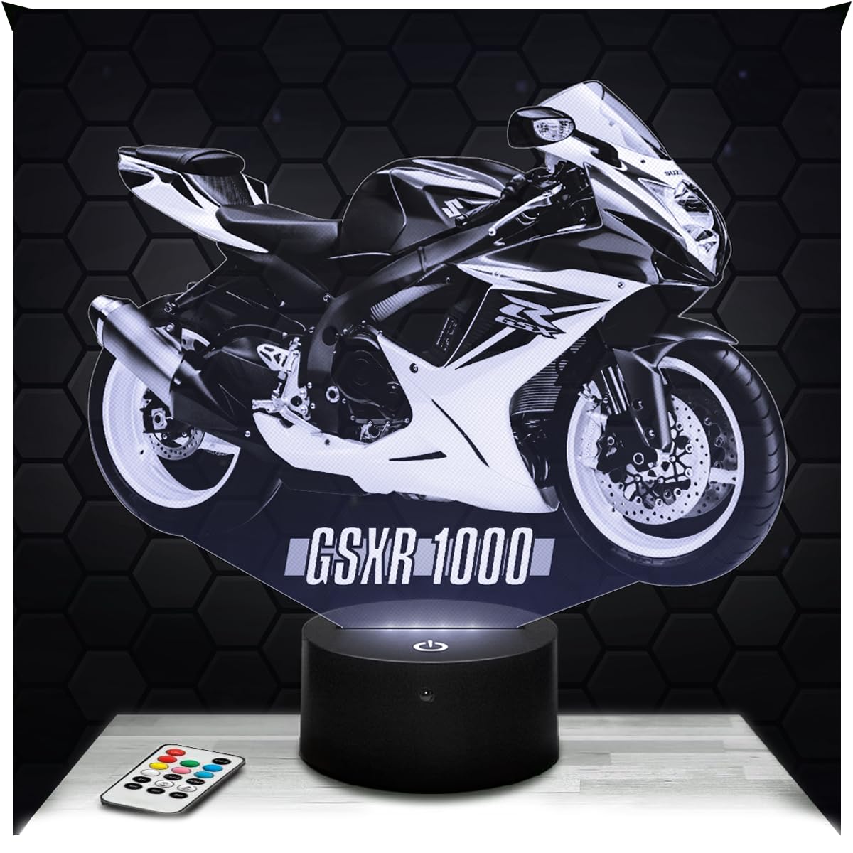 Lampephoto.fr - Lampada 3D Moto Gsxr S Decorazione Motard, Idea Regalo Uomo oggetto Moto Gsxr S Luce Notturna per Adulti Decorazione Camera, Idea Regalo Originale per Uomo A Natale, Illusione 3D Led