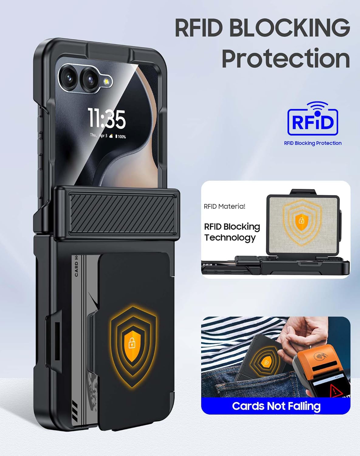 GooseBox for Motorola Razr 2025 Case Wallet RFID Card Holder&Hinge Protection&HD Screen Protector, Full Body Shockproof Cover for Motorola Razr 2025/Razr 2024(Black)