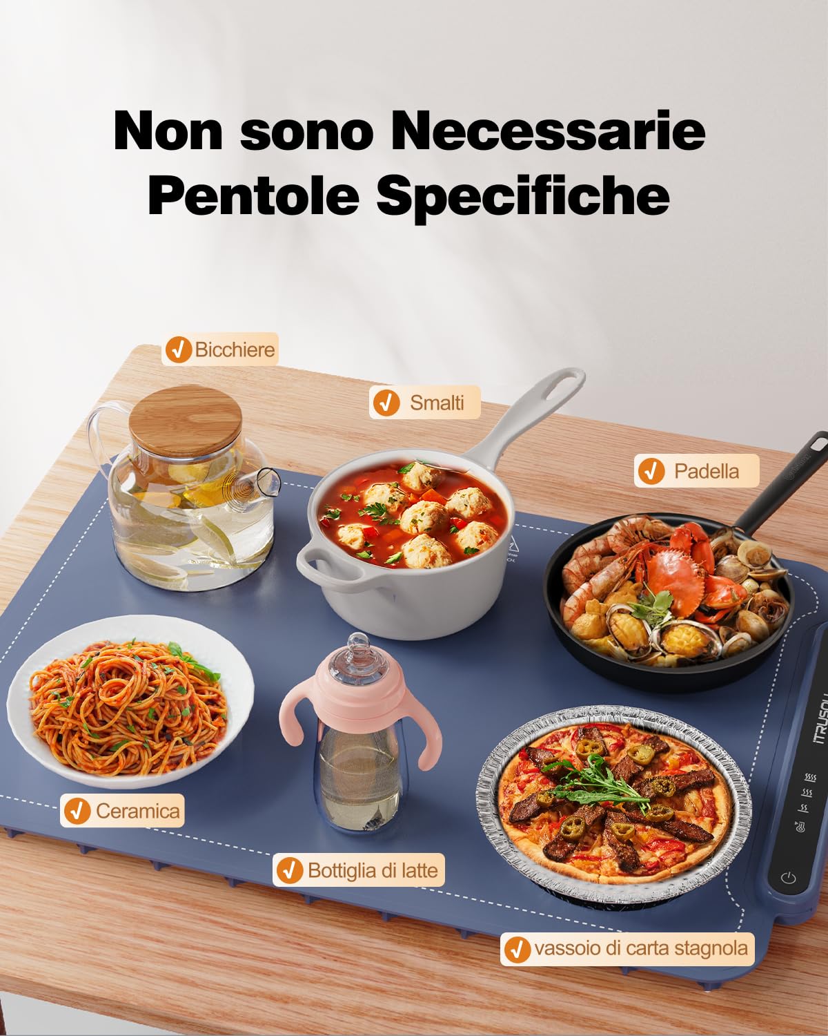 iTRUSOU Vassoio Riscaldante Elettrico, Tappetino Riscaldante in Silicone Portatile, Vassoio Riscaldante Pieghevole Temperatura Regolabile per Ristoranti, Feste, Eventi e Cene Domestiche