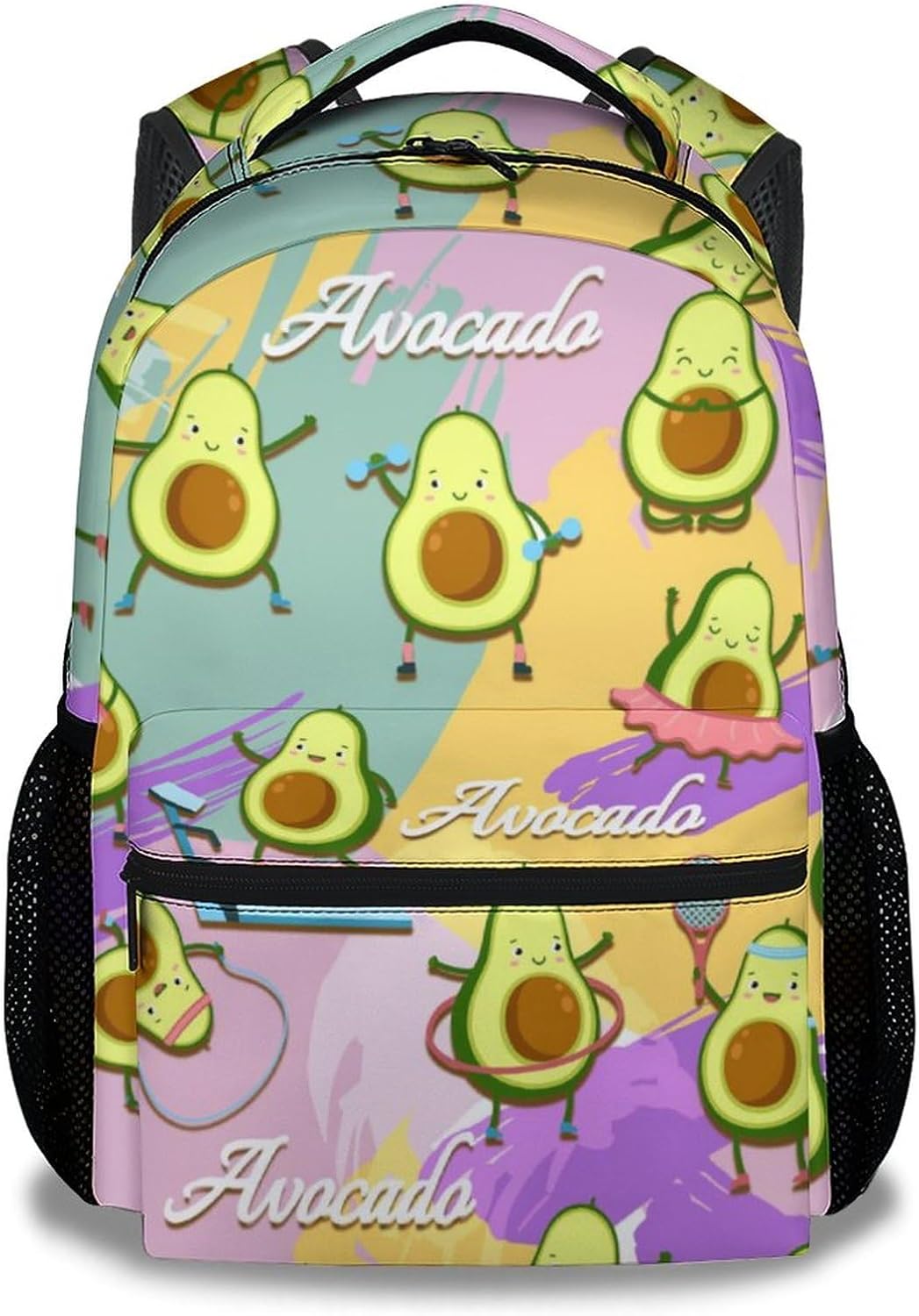 Mercuryelf Avocado Backpack for Girls Boys - 16 Inch Colorful Backpacks for School Travel - Cute Lightweight Bookbag for Kids