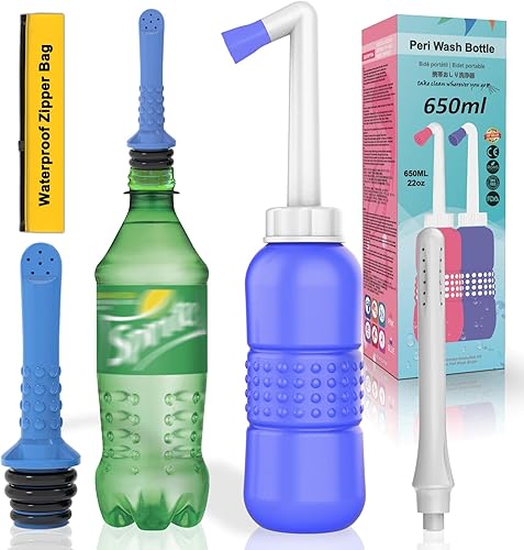 Paquete de 2 bidés portátiles 2 en 1 para riego perineal vaginal 2 en 1 + tubo de bidé de bolsillo, bidé de viaje con tapa impermeable, botella peri