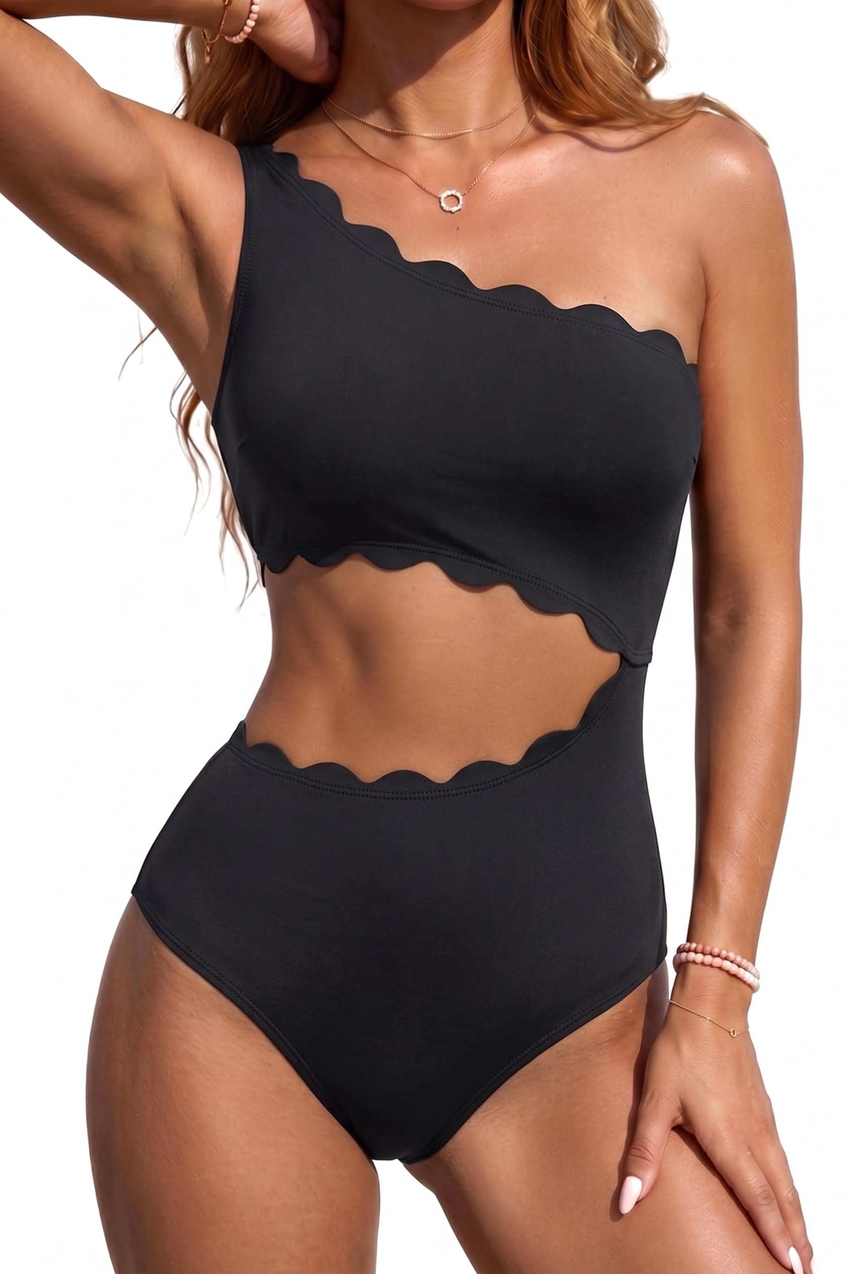 yonique Womens One Shoulder Swimwear One Piece Swimsuit Neckline Knot-picture-36