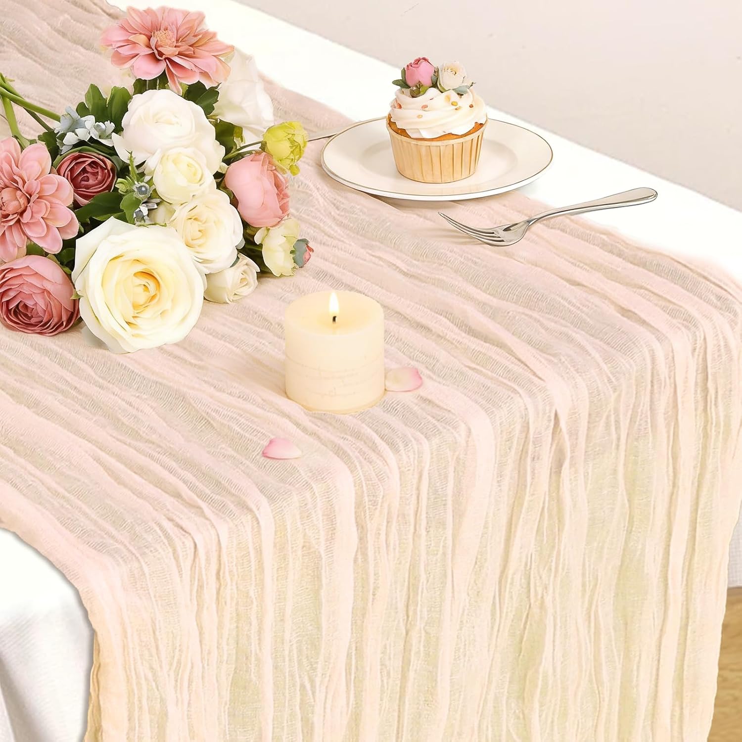 Pink Table Runner, 10 Ft Spring Table Runner, Gauze Rustic Cheesecloth Table Runners for Wedding, Party, Baby & Bridal Shower, 120 in Boho Table Runners for Easter, Mother's Day