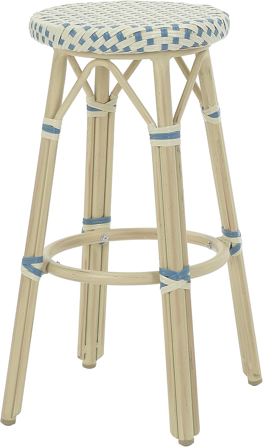 Greemotion Binde Boho 30-inch Aluminum and All-Weather Wicker Barstools with Footrest, Patio Stools & Bar Chairs for Outdoor, Kitchen Counter, Poolside, Yard, Set of 2, Blue