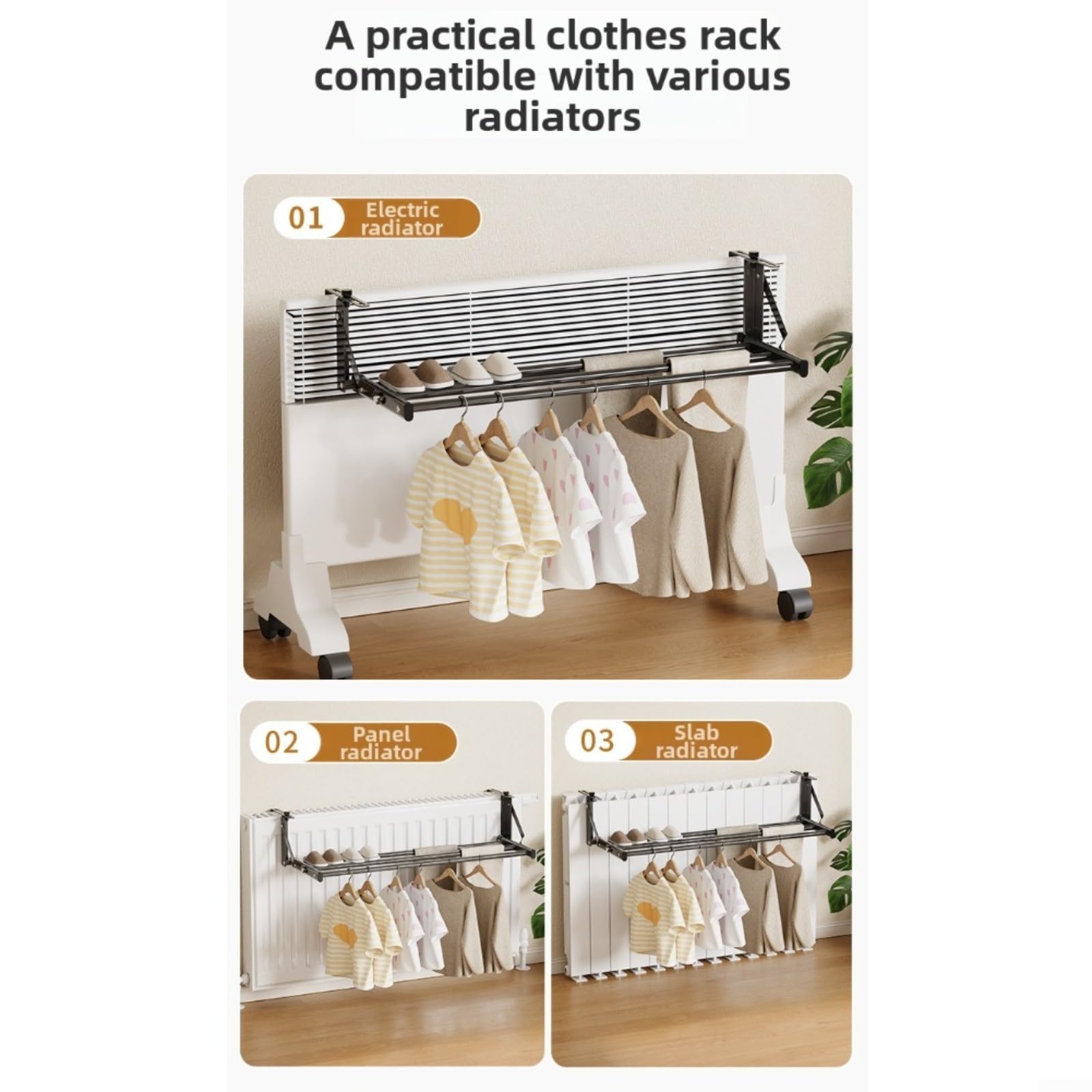 Stendibiancheria per termosifoni da bar, multi-barra, per radiatori, davanzali e ringhiere, stendibiancheria pieghevole per uso interno (50-95 cm, grigio)