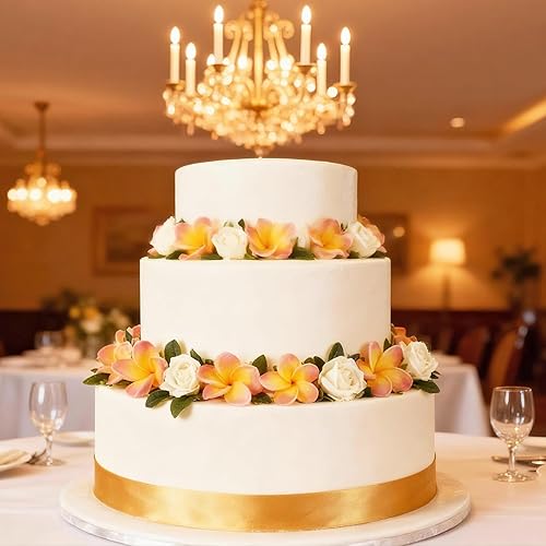 Miniatura 6 de 10 piezas de flores de plumeria artificiales de tacto real natural, no de seda, con tallo para decoración de pasteles y ramos de boda (albaricoque)