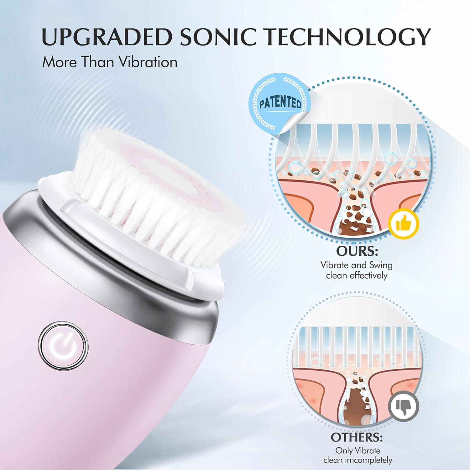 Facial Cleansing Brush Face Scrubber: Electric Sonic Vibration Rechargeable Exfoliating Deep Cleaning Facebrush Skin Exfoliator Waterproof Wireless Charging Cleanser System Device : Beauty & Personal Care