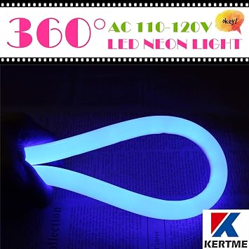 360 Neon Led Type AC 110-120V 360 Degree NEON LED Light Strip, Flexible/Waterproof/Dimmable/Multi-Modes LED Rope Light + Remote for Home/Garden/Building Decor (16.4ft/5m, Blue)