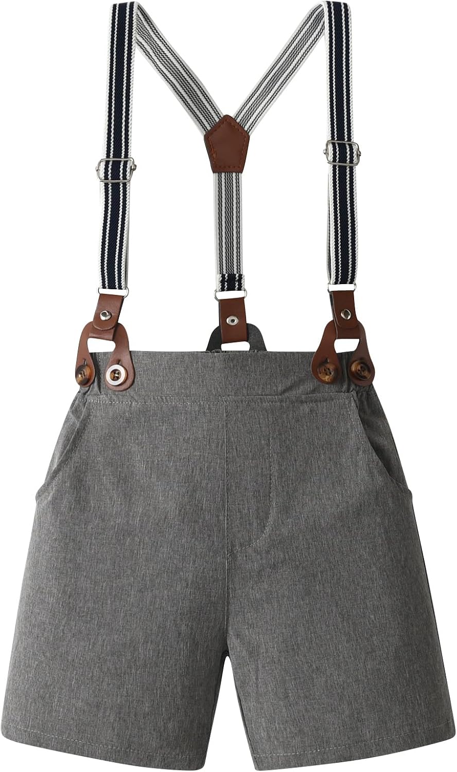 Baby Boys Gentleman Outfits Suits, Infant Shirt+Shorts+Bow Tie+Suspenders