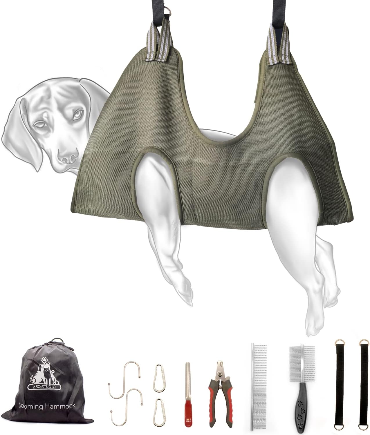 2.5D STUDIO Pet Grooming Hammock Harness with Nail Clipper