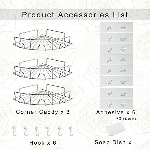 Miniatura 2 de Organizador de ducha de 3 niveles montado en la pared de acero inoxidable plateado, organizador adhesivo para baño, cocina, dormitorio, oficina,