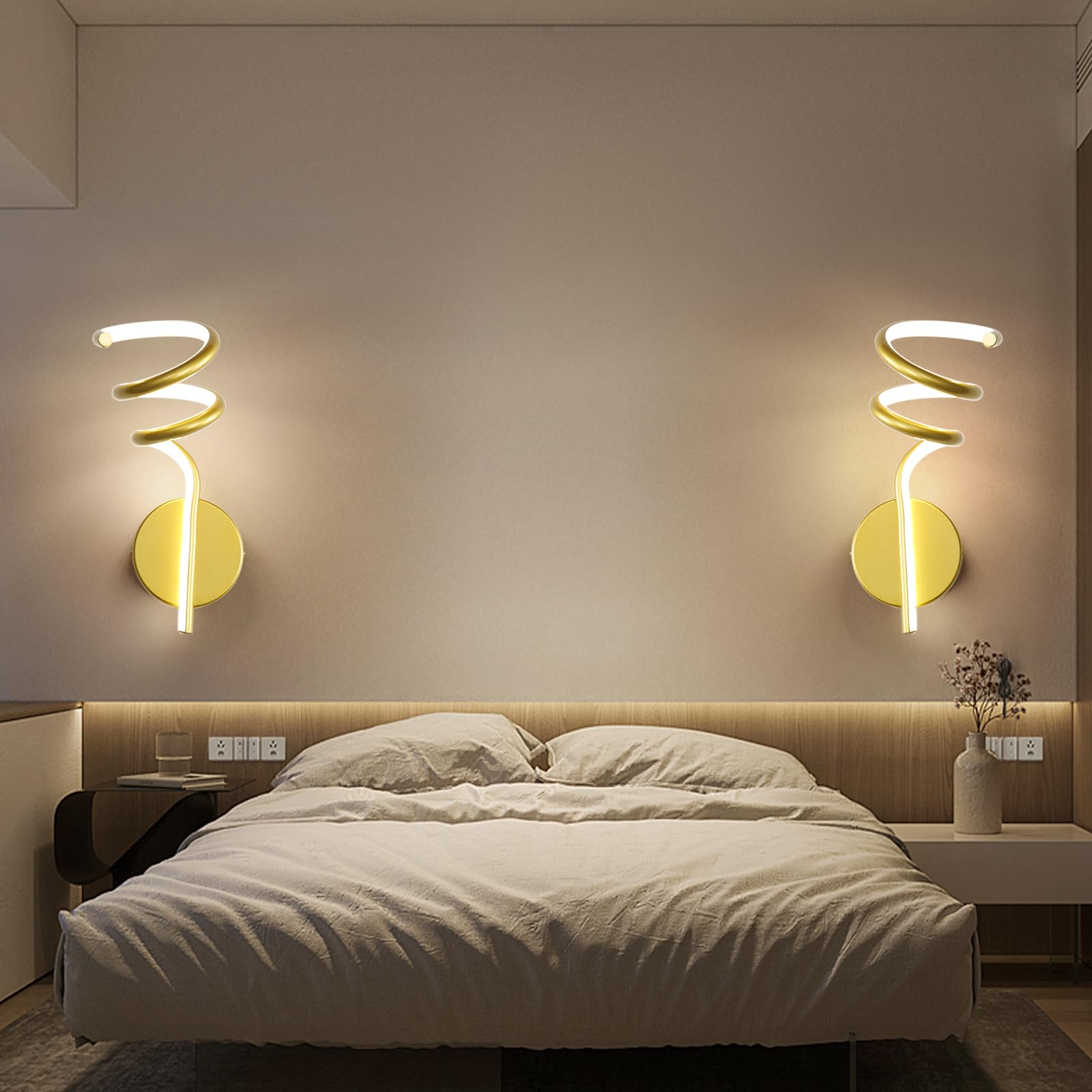 Mikeru LED Wall sconces Set of Two, 12.99IN Three Color Temperature Modes Modern led Wall Sconce Lamp,Gold Indoor Wall Mount Lighting Lanterns Fixture for Bedroom, Kitchen, Dining Room, Stairs