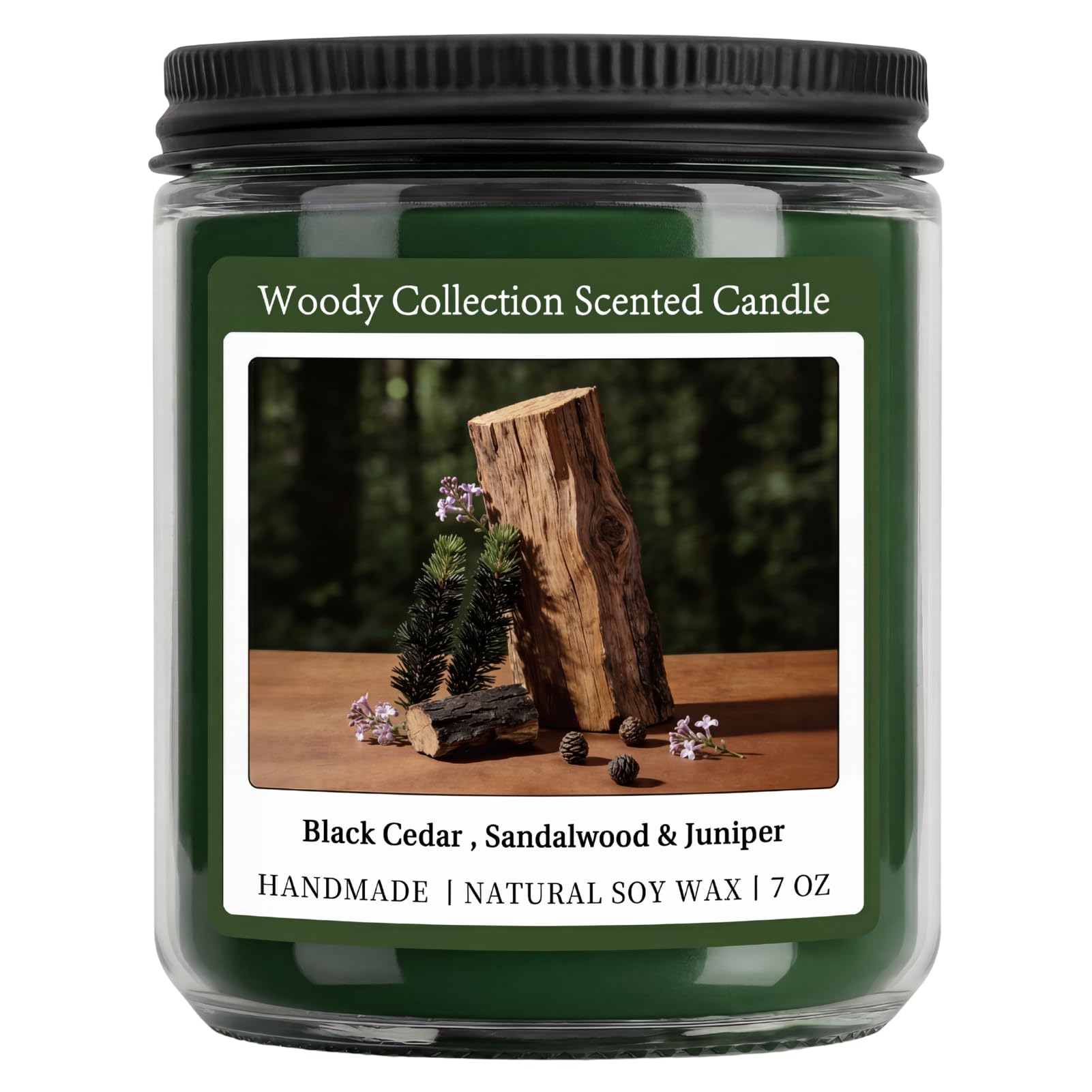 Homsolver 7OZ Sandalwood Scented Candle, Natural Soy Candles with 50+ Hour Burn, Black Cedar &amp; Sandalwood with Juniper Jar Candle, Woody Aroma for Home, Bedroom, Office, Calm and Grounded Fragrance