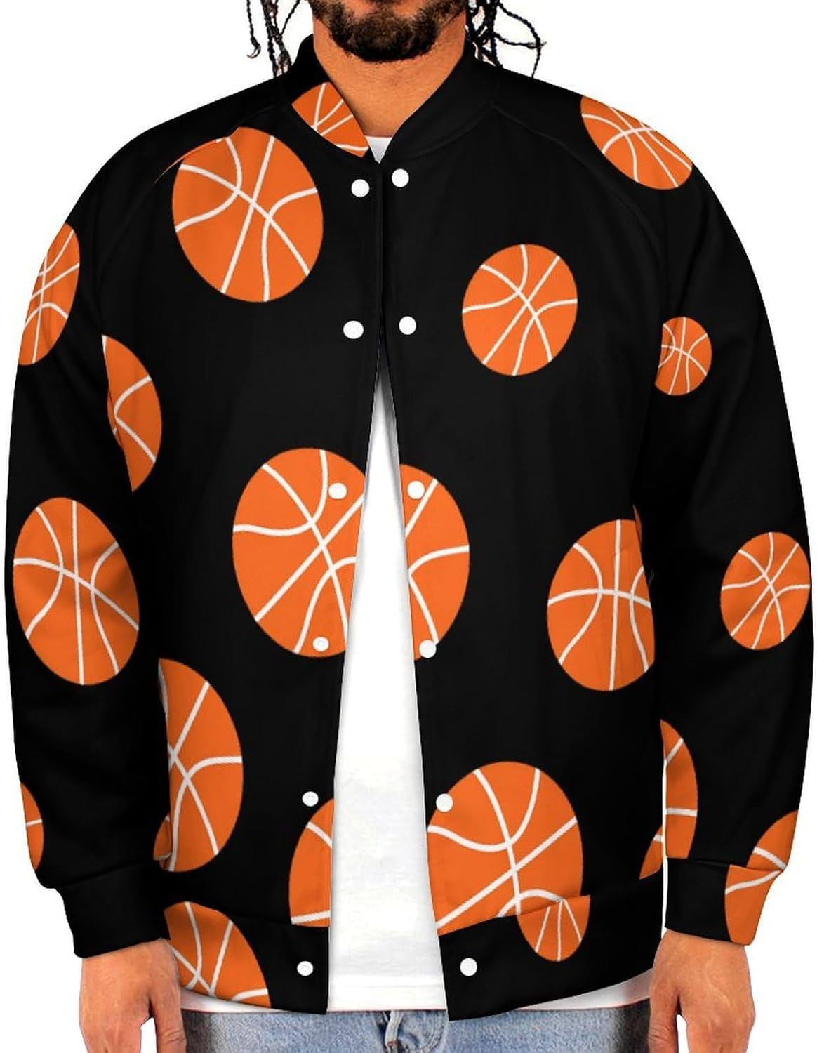 Basketball Novelty Men's Baseball Jackets Causal Sweatshirt Button Top Long Sleeve Coat