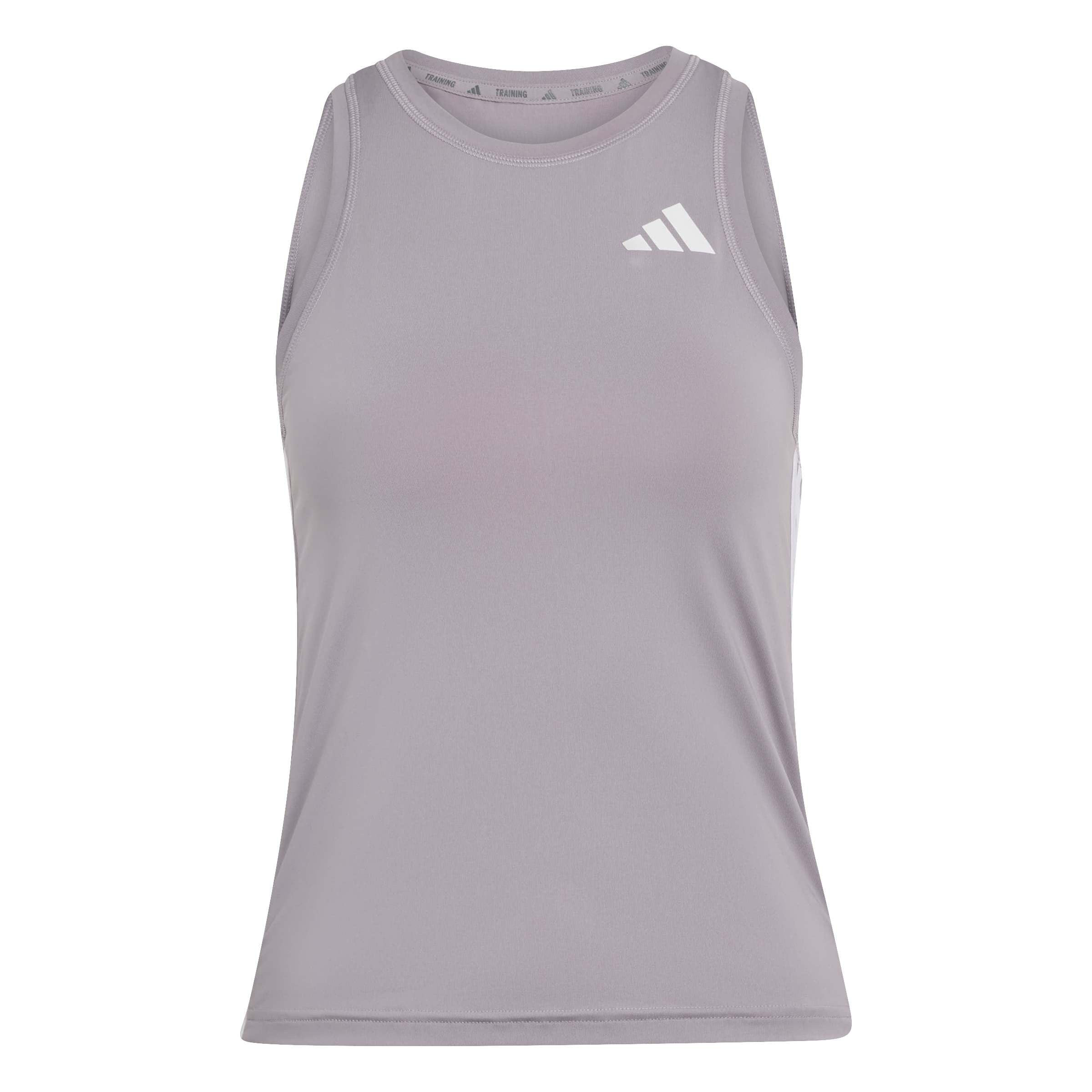 adidas Women's Train Essentials 3-Stripes Workout Tank, preloved fig/White, XS