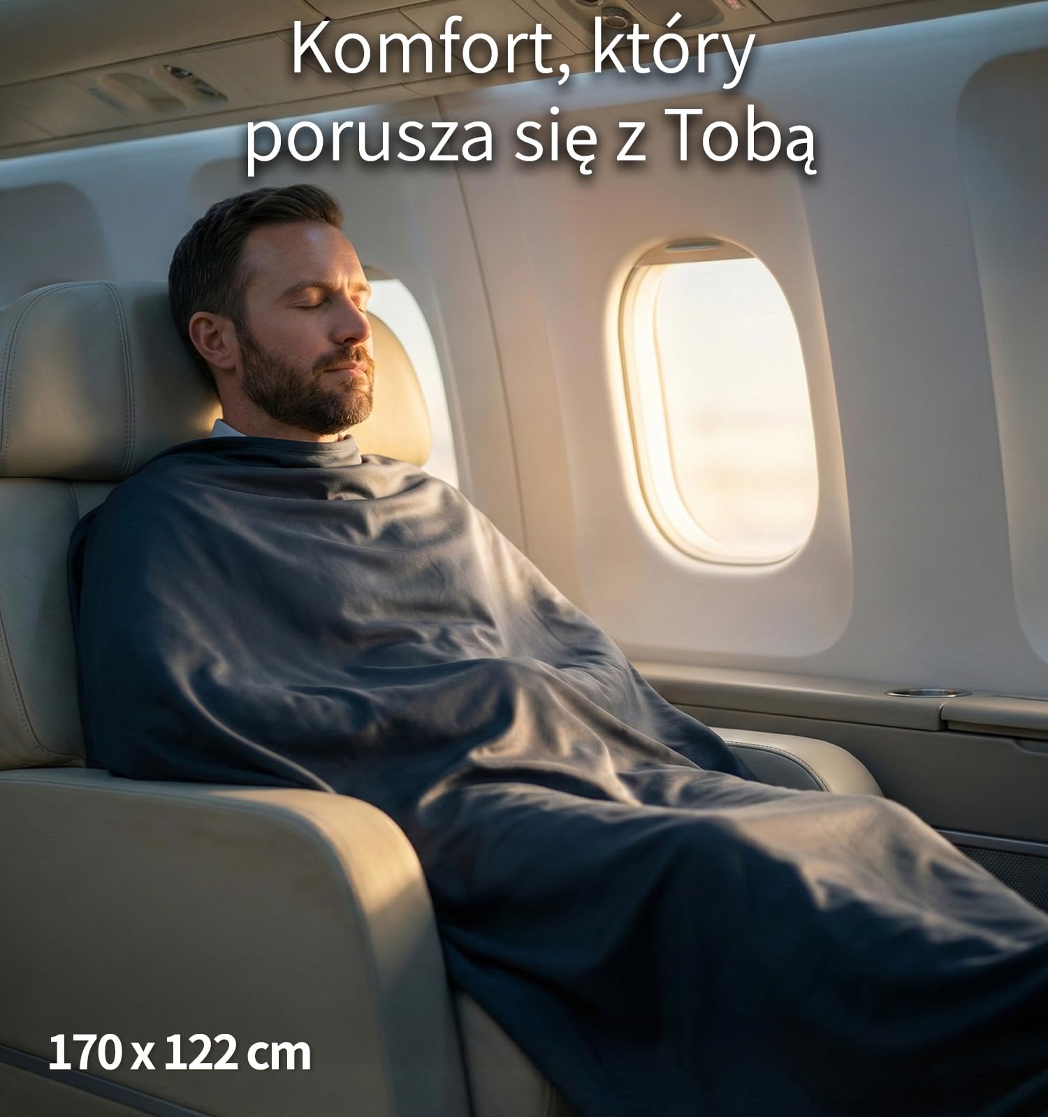 Litume Koc Podróżny Lekki I Oddychający, 170 X 122 Cm Miękki Koc Samolotowy Dla Podróżnych, Składany Koc Kempingowy Z Workiem Do Pociągu, Plecaka, Obozowy, Podróżny (Ciemnoniebieskoszary)