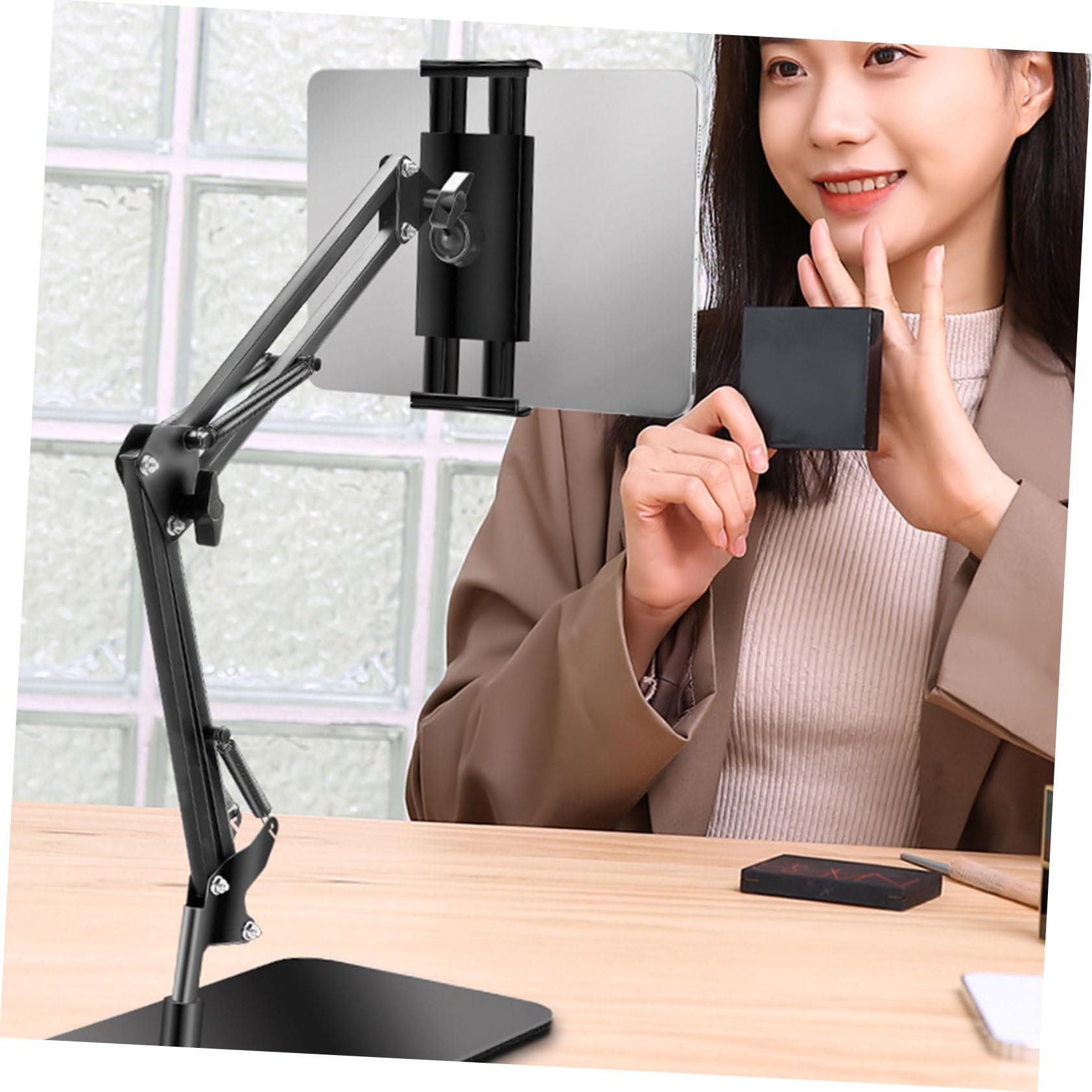 Soporte telescópico para teléfono móvil Tubo de Subida Soporte para teléfono móvil Soportes Tableta Soporte Ajustable para Celular Soporte para Celular de Escritorio Metal Negro