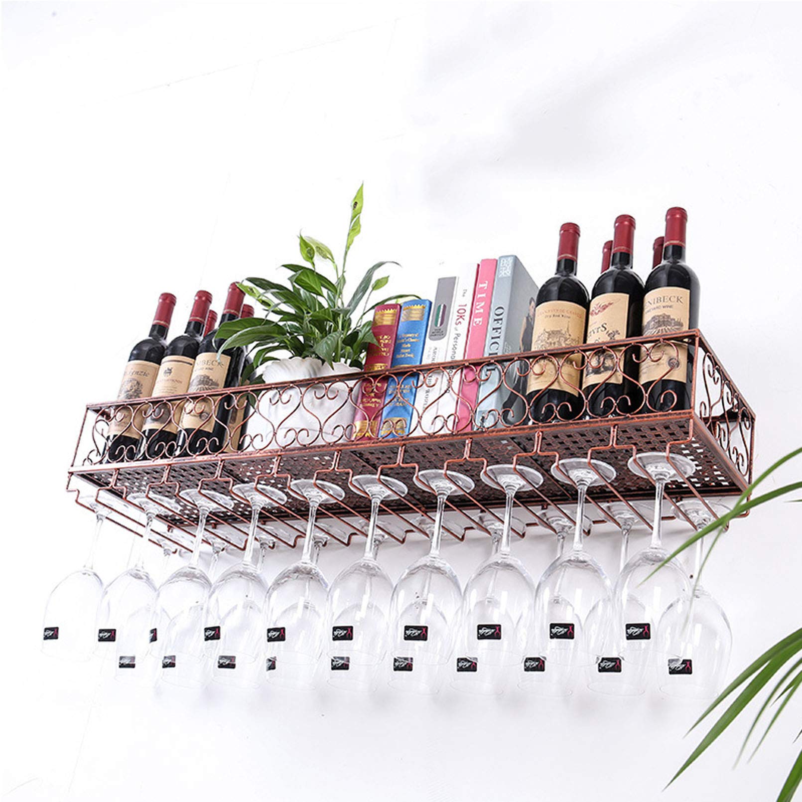 Casier à vin mural en fer noir avec support de verre à champagne pour étagère de bar