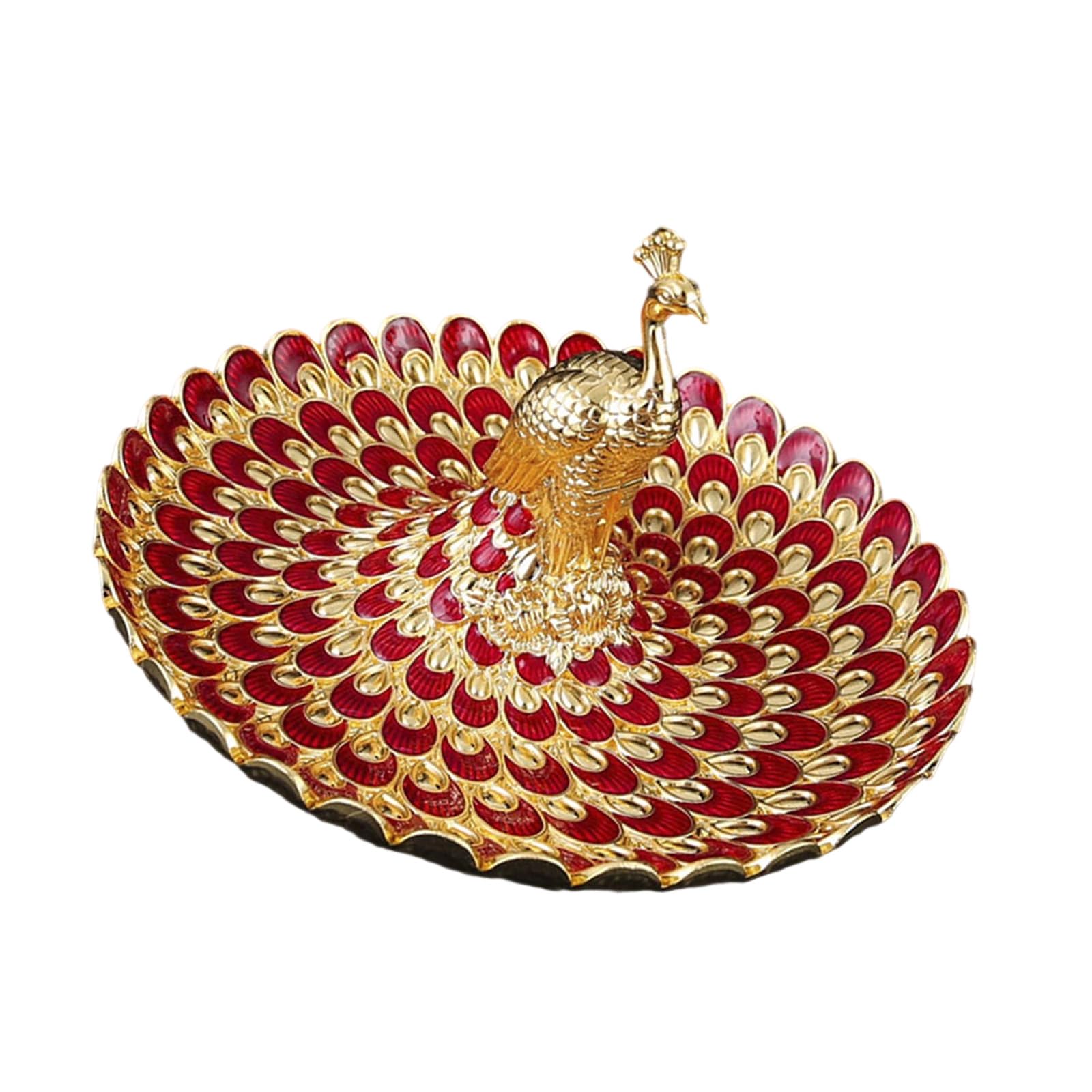 Beimus Golden Embossed Snacks Tray Peacocks Pattern Metal Serving Spacious Design for Entertaining Guests Snacks Tray