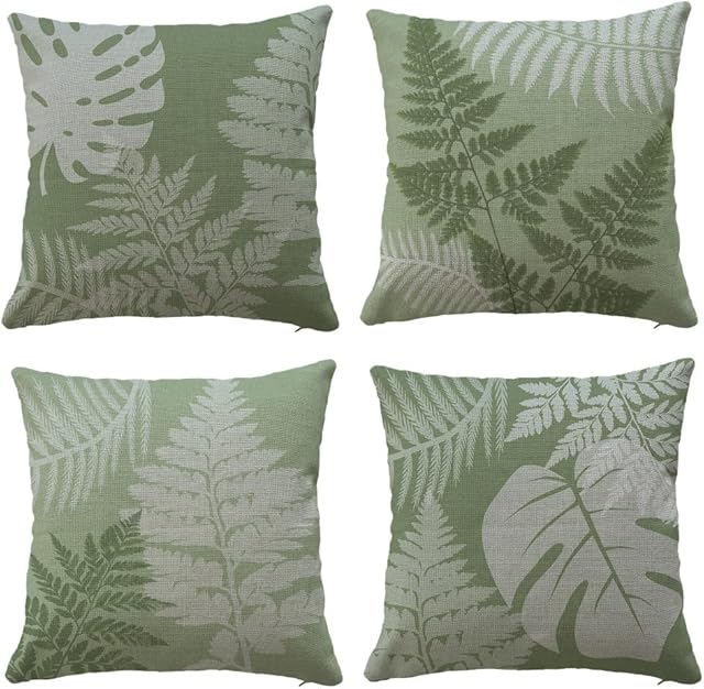 Hangood Cushion Cover Home Garden Outdoor Indoor Set of 4pcs Sage Green Leaves Throw Pillow Case Living Room Chair Sofa 16x16 inch Pillowcase 40x40cm