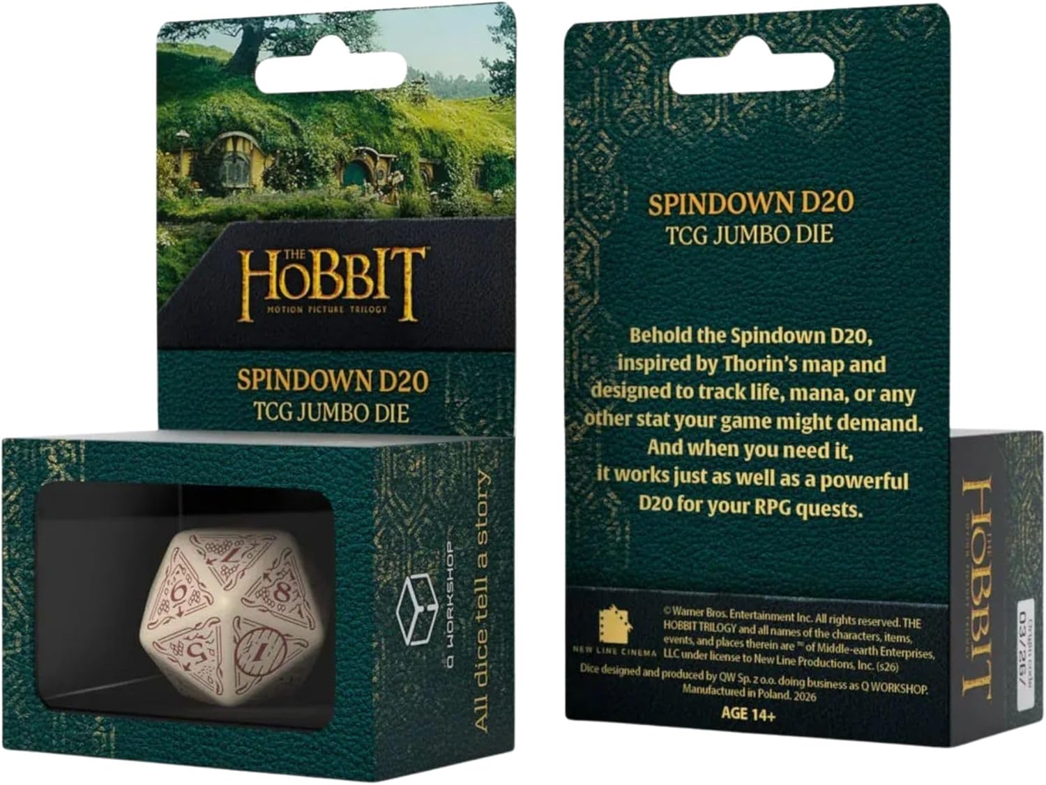 The Hobbit Jumbo Spindown D20 Terra Die by Q-Workshop | Large Middle-Earth Inspired Life Counter, Premium Engraved Map Design | Easy-Read Numbers | Durable Gaming Dice for TCGs, RPGs & Tabletop Play