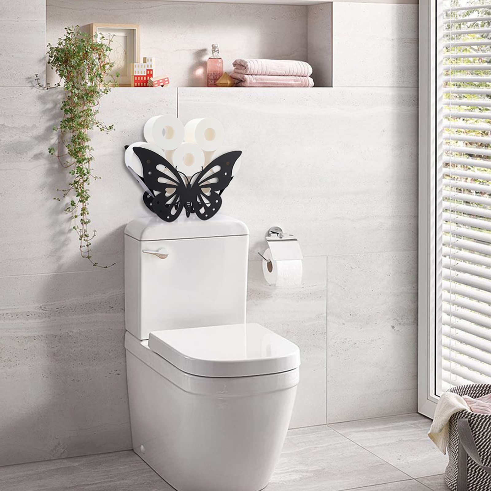 BTSKY Metalen toiletpapierrolhouder - matzwarte toiletpapierhouder in dierenstijl, vrijstaande en wandmontage toiletpapier opslagcontainer voor badkamer, huis, keuken, toilet (schedel