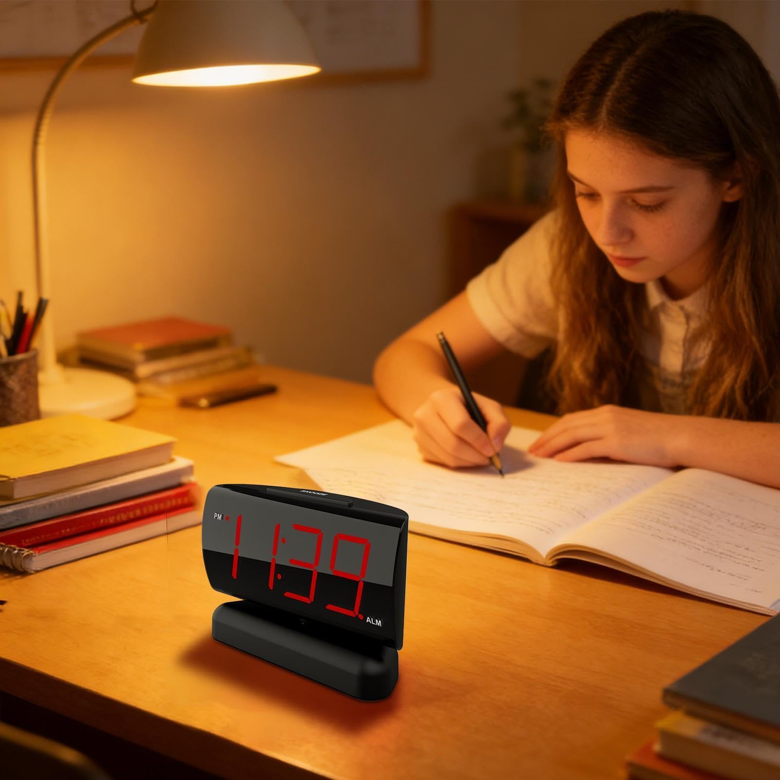 Reloj Digital LED Pantalla LED con Dígitos Rojos y Alarma para Escritorio
