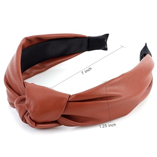 Miniatura 5 de YISSION 4 diademas anudadas para mujeres y niñas diadema de cuero antideslizante banda ancha para la cabeza de moda diadema con nudo superior para