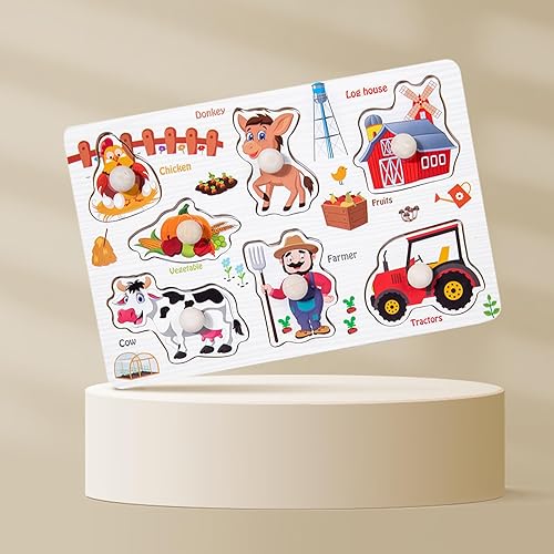 Miniatura 3 de Rompecabezas de madera para niños pequeños, rompecabezas de clavijas, juguetes de regalo, juego de 2 rompecabezas para niños pequeños - Granjas y