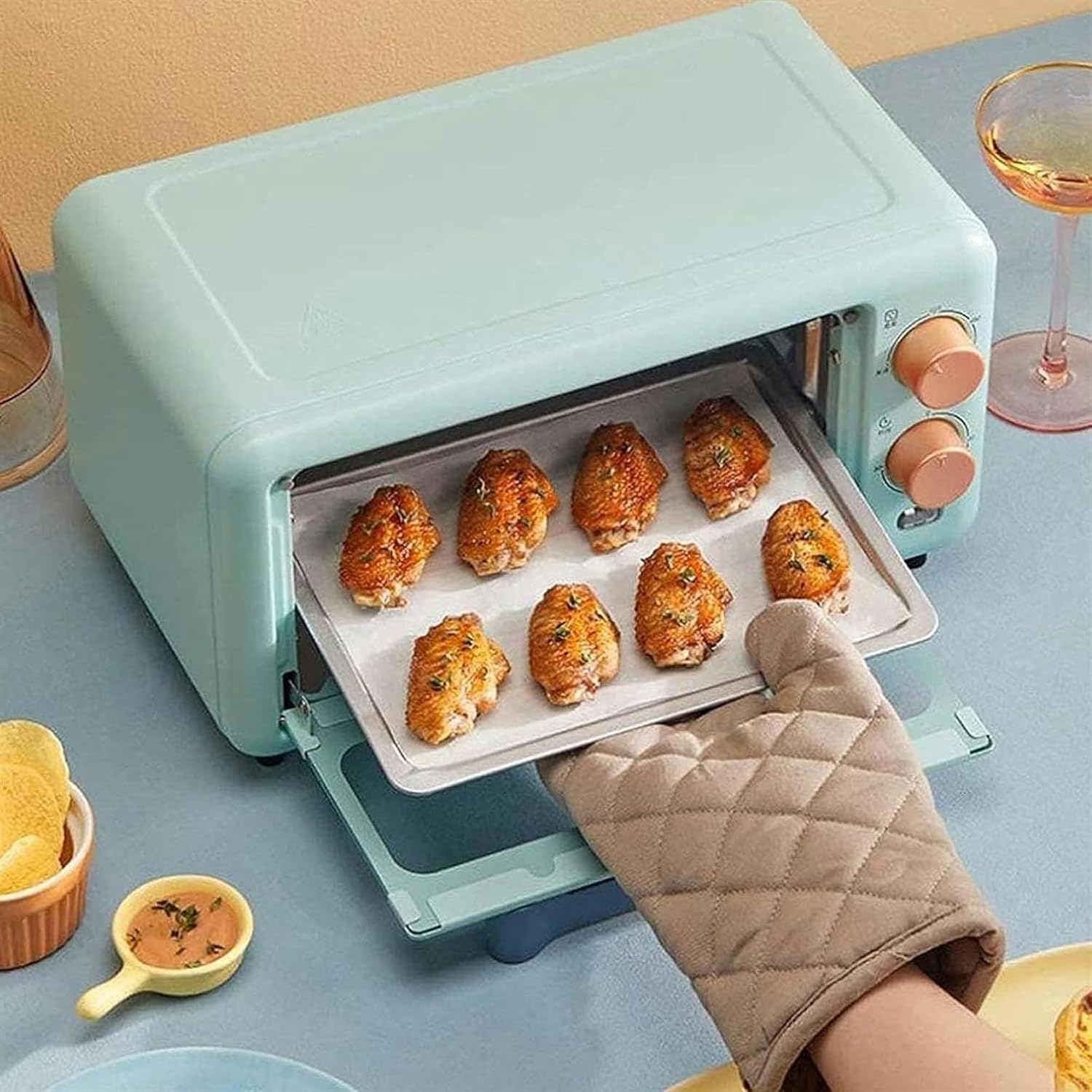 AMNOOL Tabletop Electric Oven Mini Oven 11 Liters, Pizza Oven, Minute Timer, Removable Crumb Tray, Small Oven, Uniform Heating, 381 * 282 * 209mm Aesthetic and Practical-1*