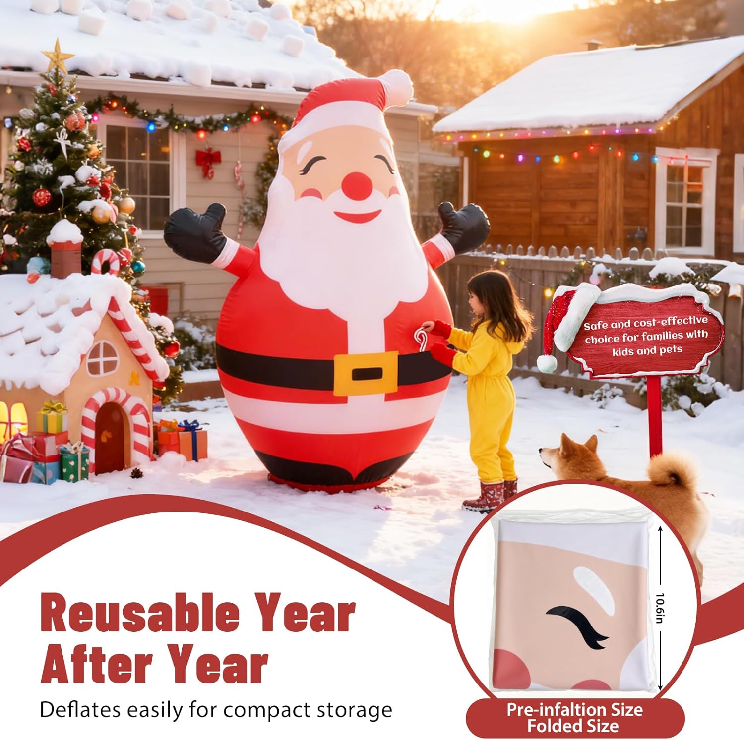 Christmas Inflatable Yard Decoration,Blow Up 5FT Lighted up Inflatable Santa Claus Outdoor,Giant Christmas Outdoor Decor Ornaments with Built-in LED Lights for Xmas Holiday Lawn Garden Patio - Image 4