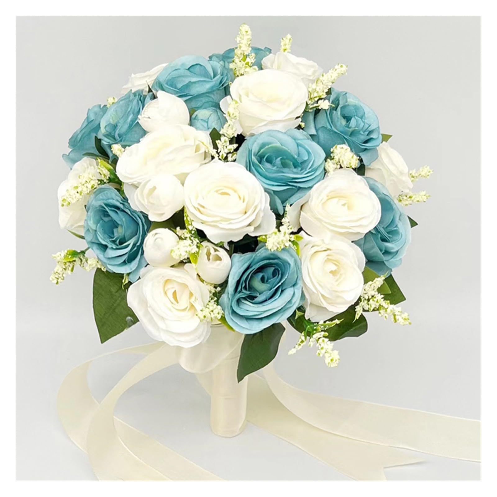 ZGCrumphant Artificial Wedding Bouquet Artificial Bride Bridesmaid Wedding Bouquet Silk Ribbon Roses Holding Flowers Mariage Accessories Favors(Blue)