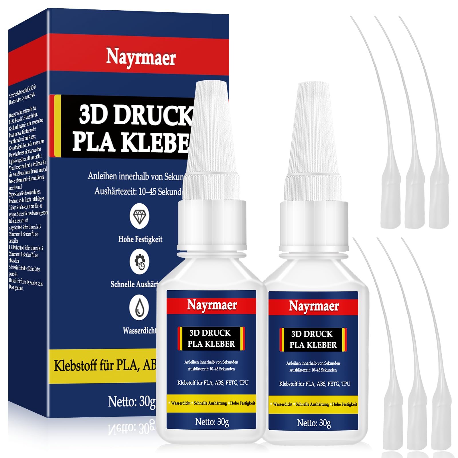 Nayrmaer 3D Druck Kleber 60g mit Anti-Verstopfungskappe, Transparenter Sekundenkleber für PLA, ABS, Kunststoff, PETG und TPU