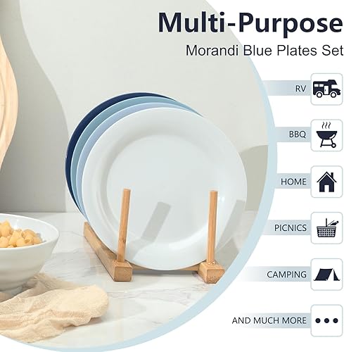 Miniatura 5 de BEWOS Juego de platos llanos, 10.2 pulgadas (4 piezas) y 7.5 pulgadas (4 piezas) platos irrompibles, vajilla sin BPA, platos reutilizables para