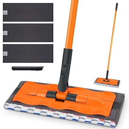 Microfiber Floor Mops for Hardwood Floor Cleaning, SEVENMAX Wet Dry Flat Mop with 3 Reusable Mop Pads and 360-Spin Floor Mop Suitable for Kitchen, Hardwood, Laminate, Tile Floor Cleaning