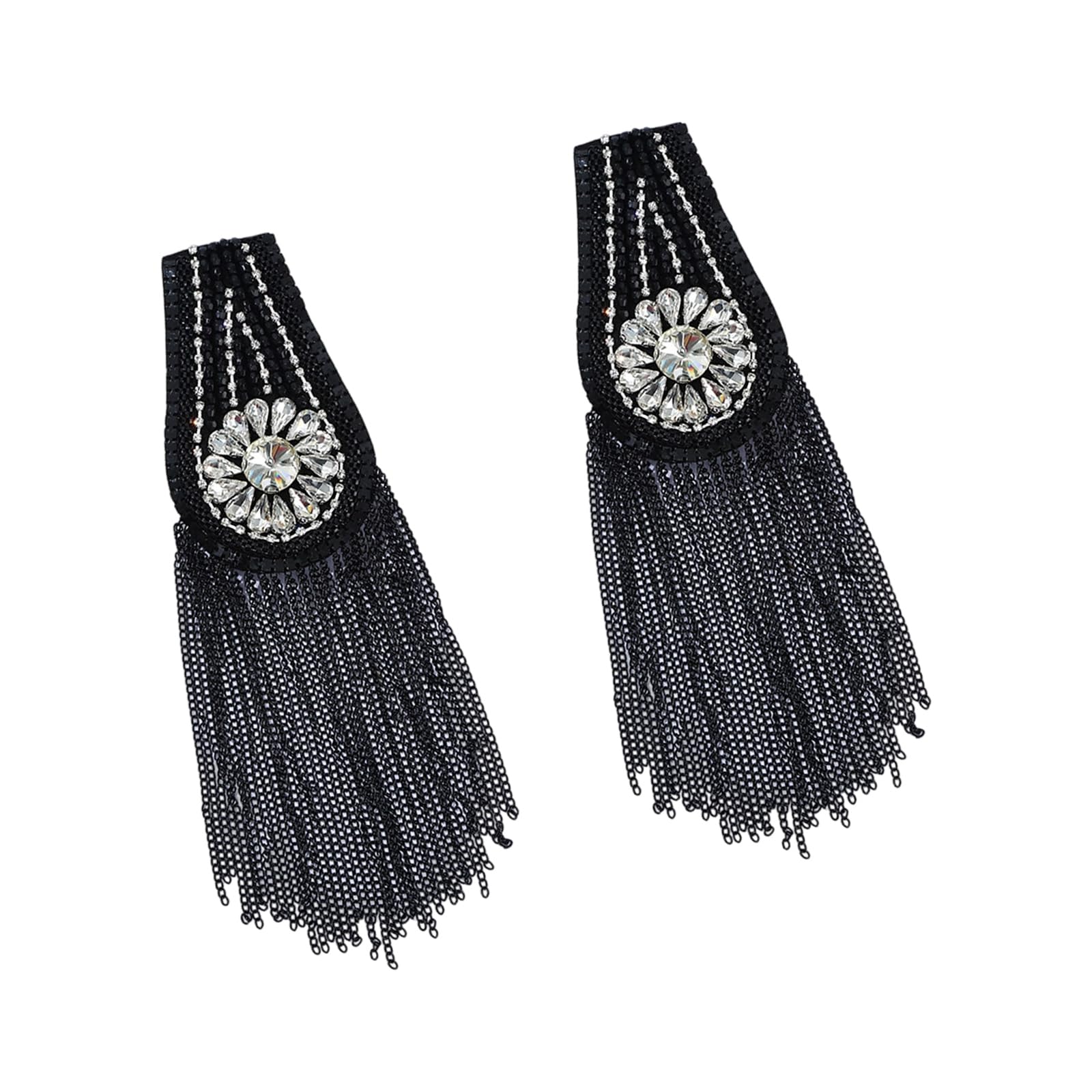 Tsophreniq Rhinestones Shoulder Epaulette Metal Tassels Fringed Epaulettes for Jackets Party Garment Decoration Sewing Accessories Metal Shoulder Epaulettes Rhinestones