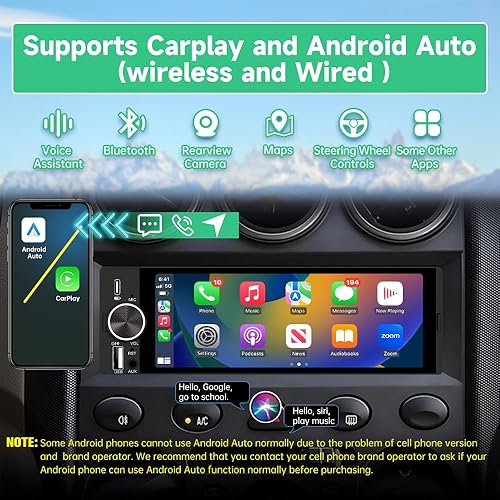 Miniatura 3 de Estéreo de coche de un solo DIN, CarPlay de 6.36 pulgadas y radio con pantalla táctil IPS Android Auto con Bluetooth con cámara de respaldo,