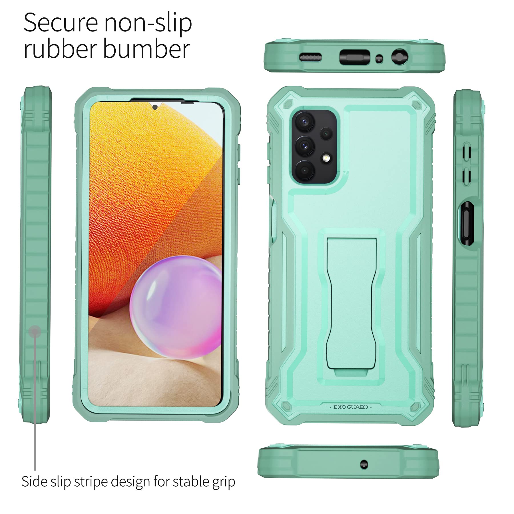 ExoGuard for Samsung Galaxy A32 5G Case, Rubber Shockproof Full-Body Cover Case Built-in Screen Protector and Kickstand Compatible with Samsung A32 5G Phone (): Green