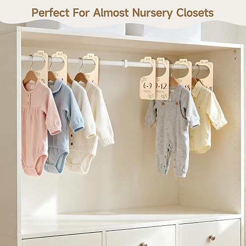 Miniatura 7 de Divisores de armario de bebé para organizador de ropa, juego de 8 divisores de tamaño de ropa de doble cara de recién nacido a niño, organizador de