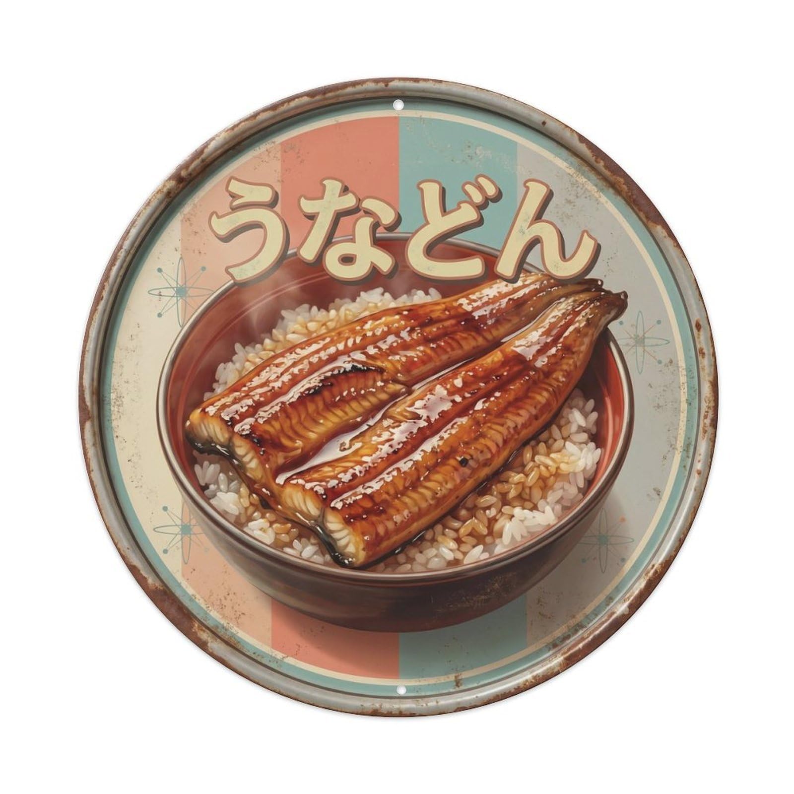 Cxhjca 8X8inch(20X20cm) Japanese Unadon Eel Rice Bowl 1950S Style Lunch Grilled Metal Tin Sign