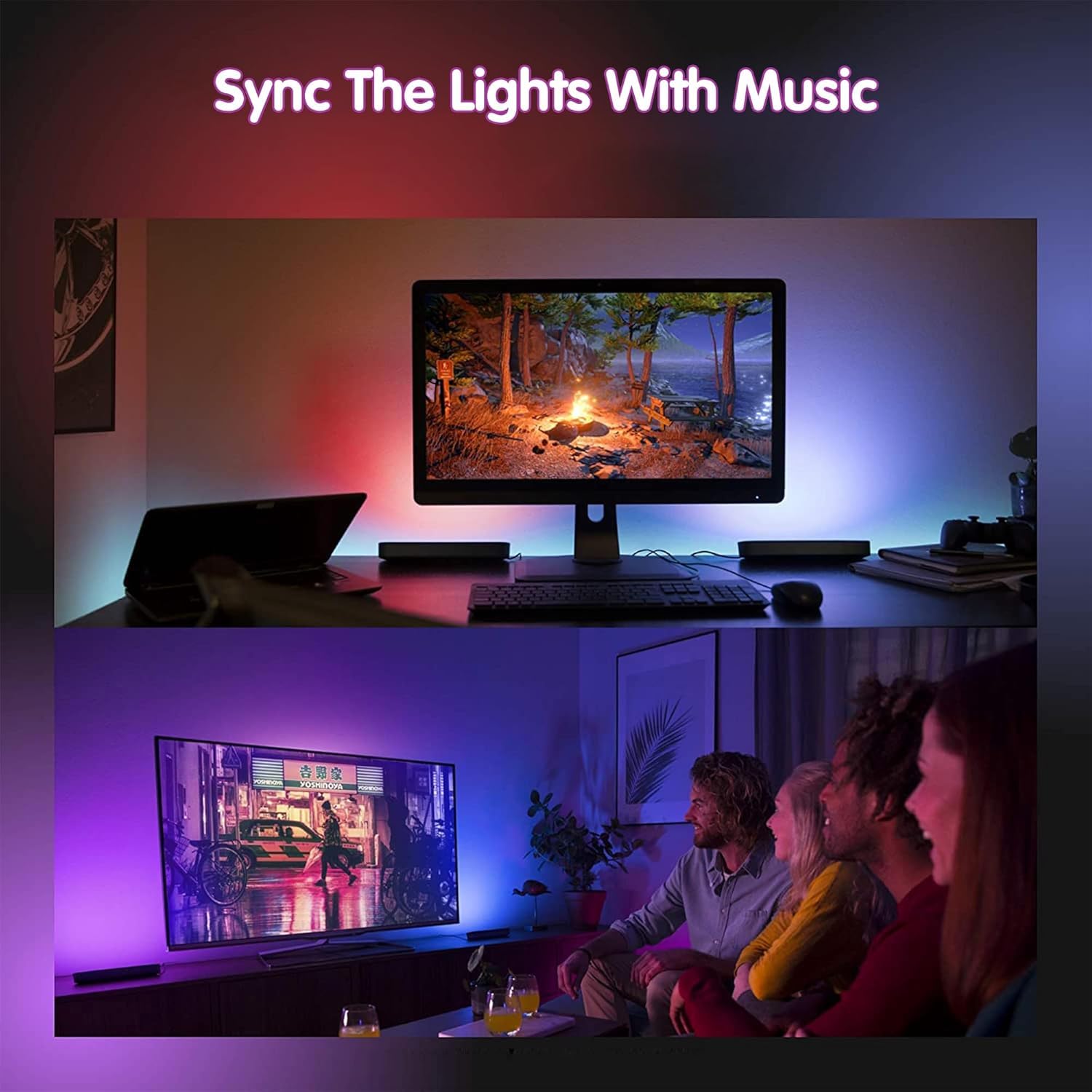 Lampe De Bureau Intelligente ALANTOP WiFi RVB Avec Alexa Et Google - Synchronisation Musique, RGB Et Blanc Réglable
