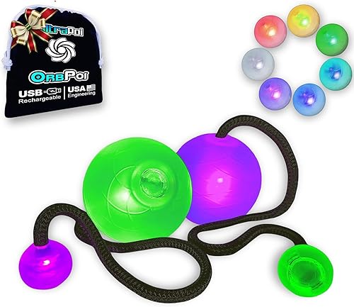 UltraPoi OrbPoi - Bolas LED Poi Flujo de orbe giratorio recargable por USB con más de 30 modos de color Bolas Poi brillantes con asas de perilla