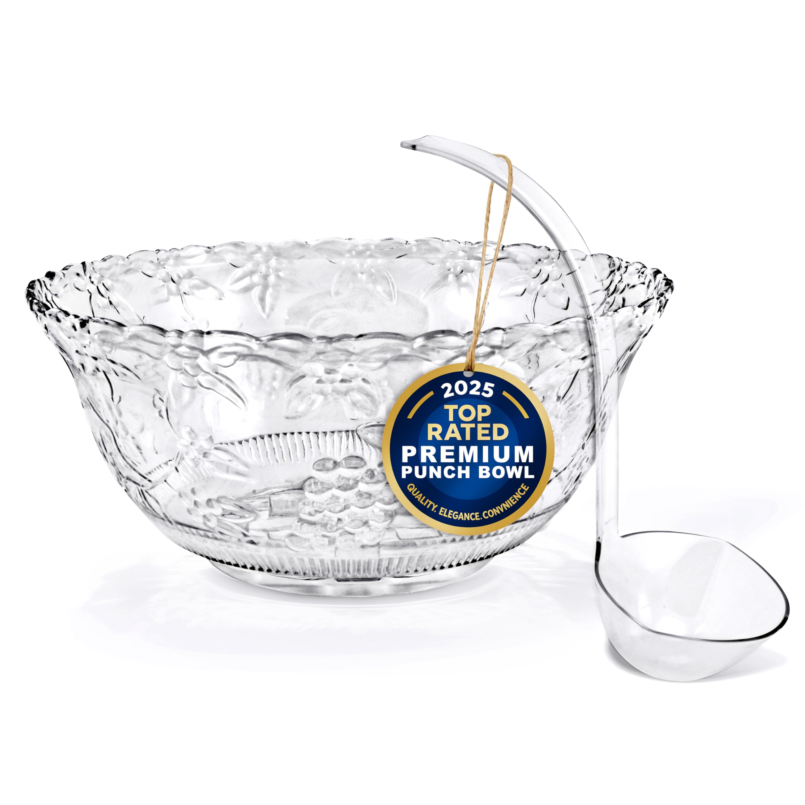 Stock Your Home Premium Plastic Punch Bowl with Ladle, Fancy Disposable Punch Bowls for Parties, Holidays, Schools, Halloween, and More, Quality Glass Like Appearance, Large Punch Bowl with Ladle Set
