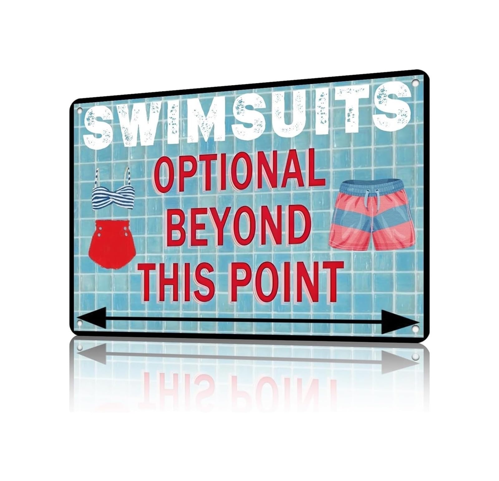 IDGTTLDF Funny Pool Sign Vintage Tin Plaque Swimsuits Optional Humorous Warning for Pool Party Beach House Lake Cabin Outdoor Decoration 8 X 12 inch